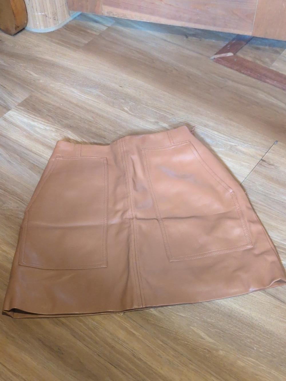 H&M Faux Leather A-Line Mini Skirt in Tan
